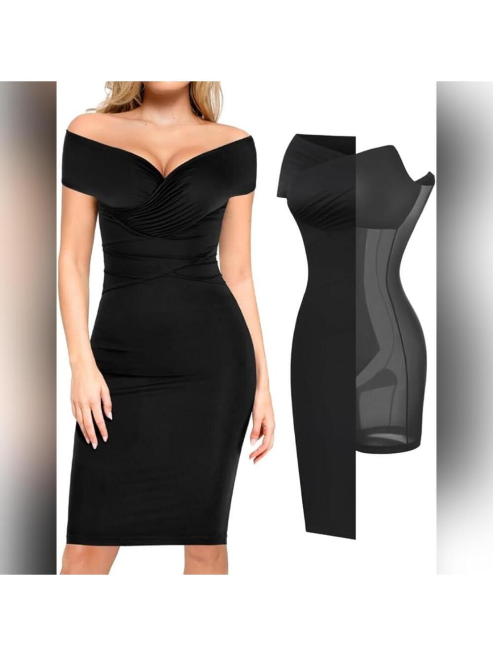 NWT Popilush Shapewear Midi Off Shoulder V Neck Elegant Formal Dress, XXL